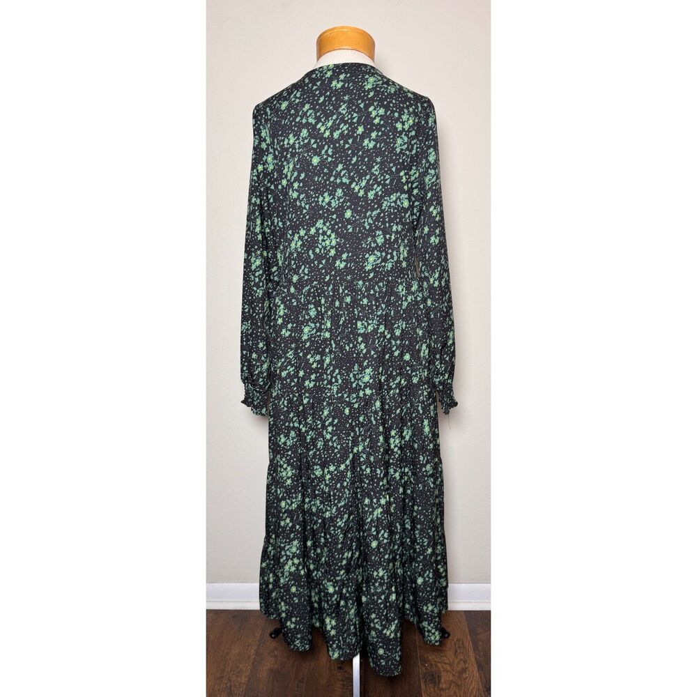 Aly Daly Floral Tiered Maxi Dress Black Green Smocked Tiered Long Sleeve M Boho - Picture 6 of 10